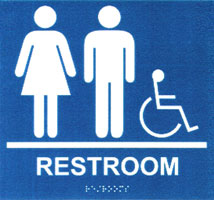 you design your own or choose from common ada compliant signs. Customized unisex wheelchair signs made today for Next Day or Overnight.