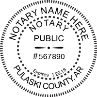 We proudly create crisp, clear impressions on all Arkansas Round Notary Stamps. Just create one now: click - create - and submit. Next Day Stamps and Engraving will ship.