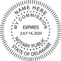 We proudly create crisp, clear impressions on all Delaware Notary Round Stamps with Expiration Date. Click - create - and submit. Next Day Stamps and Engraving will ship.